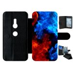 Etui a rabat - flammes - compatible avec sony xperia xz2 - simili - cuir - bord noir