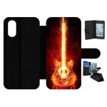 Etui a rabat pour galaxy a01 - blazing guitare - simili - cuir - noir