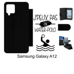 Etui a rabat galaxy a12 - j peux pas j ai water polo 1 - simili - cuir - noir