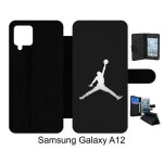 Etui a rabat pour galaxy a12 - michael jordan logo gris - simili - cuir - noir