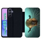 Etui a rabat pour galaxy a15 4g / 5g - loutre tu veux ma photo - simili - cuir - noir