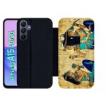 Etui a rabat pour galaxy a15 4g / 5g - papyrus egypte - simili - cuir - noir Etui a rabat pour galaxy a15 4g / 5g - papyrus egypte - simili - cuir - noir
