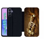 Etui a rabat pour galaxy a15 4g / 5g - trompette musique - simili - cuir - noir