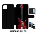 Etui a rabat pour galaxy a22 5g - guitare red - simili - cuir - noir