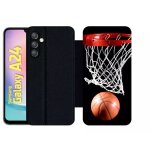 Etui a rabat pour galaxy a24 - basket ball - simili - cuir - noir