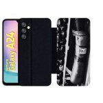 Etui a rabat pour galaxy a24 - sac de boxe black and white - simili - cuir - noir