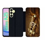 Etui a rabat pour galaxy a25 - trompette musique - simili - cuir - noir