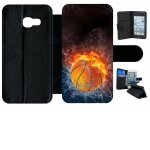 Etui a rabat galaxy a3 (2017) - ballon de basket eau et feu - simili - cuir - noir
