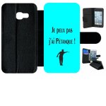 Etui � rabat galaxy a3 (2017) - je peux pas j ai petanque turquoise - simili - cuir - noir