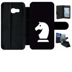 Etui � rabat galaxy a3 (2017) - jeu echec cavalier fond noir - simili - cuir - noir
