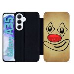 Etui a rabat pour galaxy a35 - smiley clown nez rouge - simili - cuir - noir