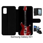 Etui a rabat pour galaxy a41 - guitare red - simili - cuir - noir