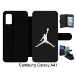 Etui a rabat pour galaxy a41 - michael jordan logo gris - simili - cuir - noir