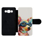 Etui a rabat galaxy a5 (2015) - peinture chihuahua a lunette - simili - cuir - noir