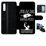 Etui a rabat galaxy a50 - j peux pas j ai water polo 2 - simili - cuir - noir