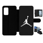 Etui a rabat pour galaxy a52 5g - michael jordan logo gris - simili - cuir - noir