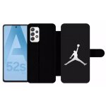 Etui a rabat pour galaxy a52s 5g - michael jordan logo gris - simili - cuir - noir