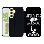 Etui a rabat pour galaxy a55 - j peux pas j ai water polo 2 - simili - cuir - noir Etui a rabat pour galaxy a55 - j peux pas j ai water polo 2 - simili - cuir - noir