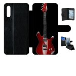 Etui a rabat pour galaxy a70s - guitare red - simili - cuir - noir