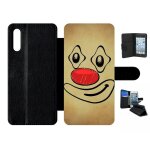 Etui a rabat pour galaxy a70 - smiley clown nez rouge - simili - cuir - noir