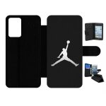 Etui a rabat pour galaxy a72 5g - michael jordan logo gris - simili - cuir - noir
