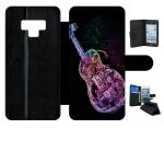 Etui a rabat pour galaxy note 9 - guitare effet n�on - simili - cuir - noir