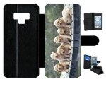 Etui a rabat galaxy note9 - chiots golden retriever - simili - cuir - noir