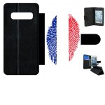 Etui a rabat galaxy s10 - empreinte digitale drapeau france - simili - cuir - noir