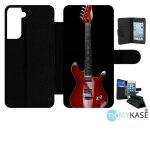 Etui a rabat pour galaxy s21 5g - guitare red - simili - cuir - noir