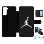 Etui a rabat pour galaxy s21 + 5g - michael jordan logo gris - simili - cuir - noir