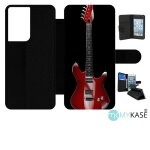 Etui a rabat pour galaxy s21 ultra 5g - guitare red - simili - cuir - noir