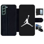 Etui a rabat pour galaxy s22 + 5g - michael jordan logo gris - simili - cuir - noir
