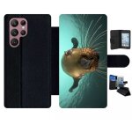 Etui a rabat pour galaxy s22 ultra 5g - loutre tu veux ma photo - simili - cuir - noir
