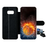 Etui a rabat galaxy s8 + - ballon de basket eau et feu - simili - cuir - noir