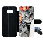 Etui a rabat galaxy s8 + - chat tigr gris yeux vert - simili - cuir - noir