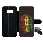 Etui a rabat galaxy s8 + - lion rasta a lunette - simili - cuir - noir