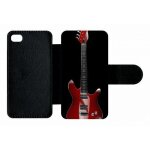Etui a rabat - guitare red - compatible avec apple iphone 4s - simili - cuir - bord noir