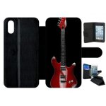 Etui a rabat - guitare red - compatible avec apple iphone xs - simili - cuir - bord noir