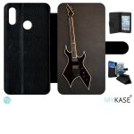 Etui a rabat - guitare rock n roll - compatible avec huawei p smart 2019 - simili - cuir - bord noir
