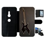 Etui a rabat - guitare rock n roll - compatible avec sony xperia xz2 - simili - cuir - bord noir
