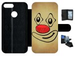 Etui � rabat honor 9 lite - smiley clown nez rouge - simili - cuir - noir