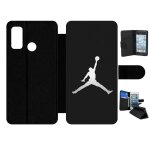 Etui a rabat pour huawei p smart 2020 - michael jordan logo gris - simili - cuir - noir