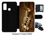 Etui a rabat huawei p smart 2020 - trompette musique - simili - cuir - noir