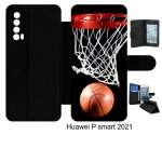 Etui a rabat huawei p smart 2021 - basket ball - simili - cuir - noir Etui a rabat huawei p smart 2021 - basket ball - simili - cuir - noir