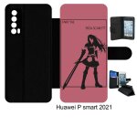 Etui a rabat huawei p smart 2021 - fairy tail erza scarlett - simili - cuir - noir