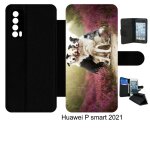 Etui a rabat huawei p smart 2021 - trois chiens copains - simili - cuir - noir