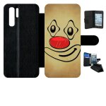 Etui a rabat huawei p30 pro - smiley clown nez rouge - simili - cuir - noir