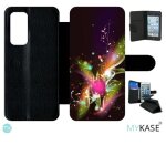 Etui a rabat huawei p40 - d�cor abstrait feuille arabesque - simili - cuir - noir