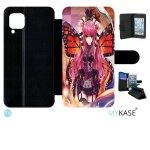 Etui a rabat pour huawei p40 lite - fille manga rose - simili - cuir - noir