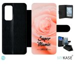 Etui a rabat huawei p40 - super mamie la meilleure fond de roses - simili - cuir - noir